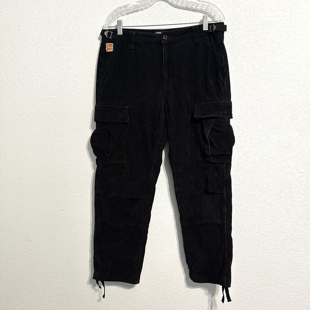 EMPYRE Cargo Pants Mens 30x27 Black Corduroy Relax Fit Adjustable Waist Casual